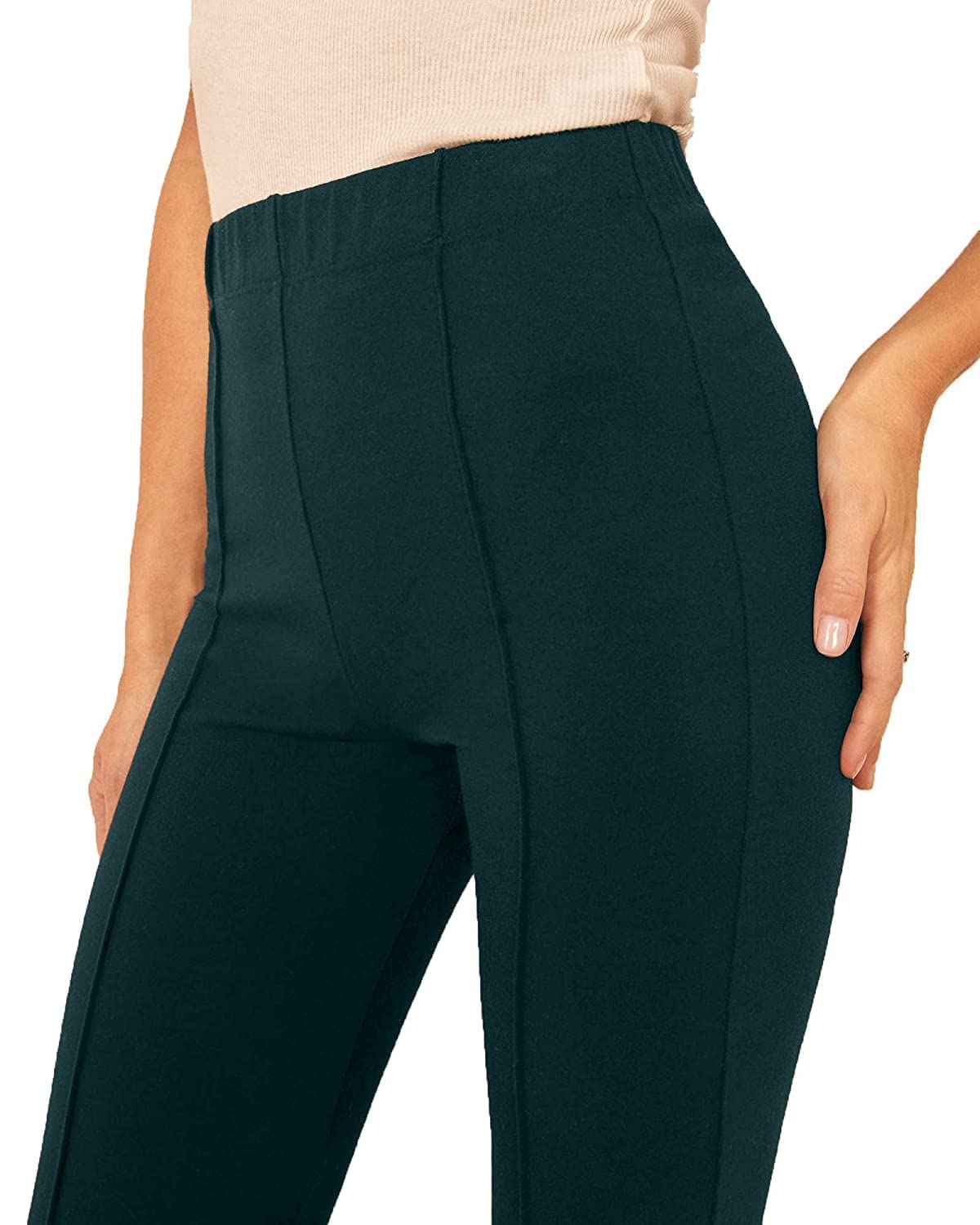 Leriya Fashion Pantalones de yoga para mujer, con tirantes, para trabajo, negocios, casual, oficina, pierna recta, corte de bota, cintura elástica para mujer