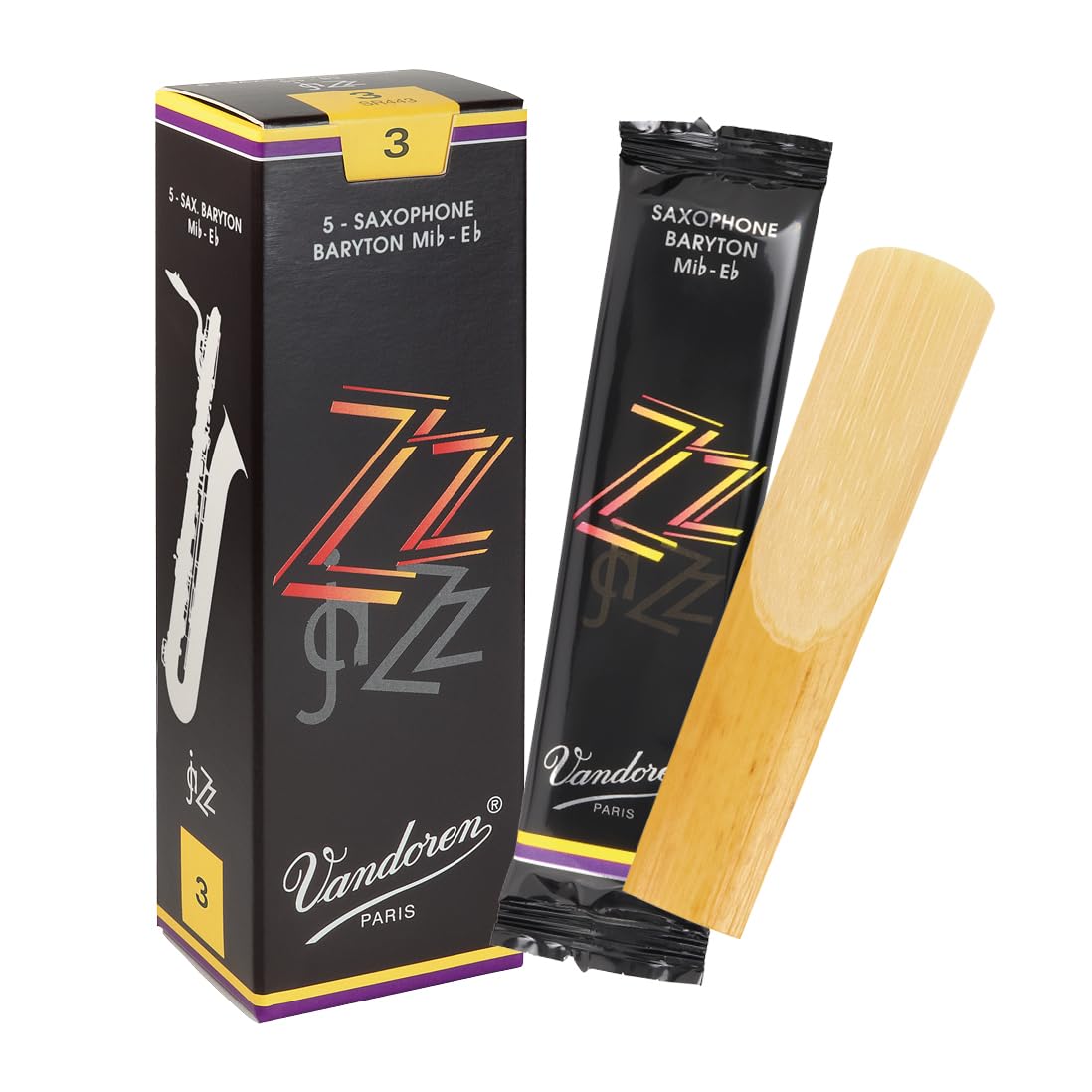 Vandoren SR443 Bari Sax ZZ Reeds Strength 3; Box of 5, black