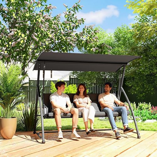 Outsunny Outdoor 2-in-1 Swing Chair Lounger 3 Seater Garden Swing Seat Bed Hammock Bed Convertible Tilt Canopy W/Cushion, Dark Grey - Image 7