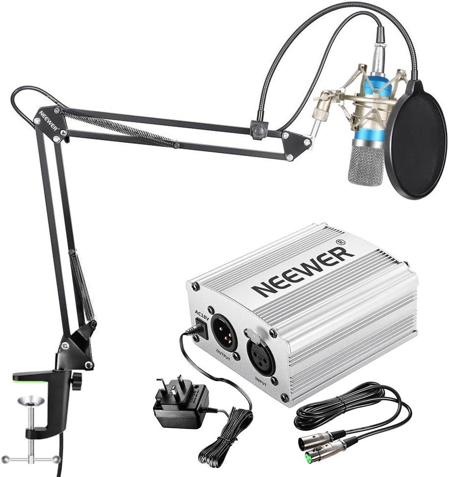 Neewer NW-700 Condenser Microphone Kit Mic 48V Phantom Power Supply NW-35 Boom Arm Stand with Shock Mount and Pop Filter XLR Male to Female Cable for Home Studio Recording