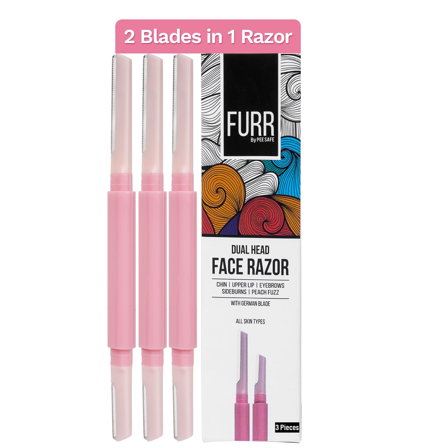 FURR Face & Eyebrow Razor for Women Facial Hair with Dual Blade Head 3N | German Blades | Easy Shaping and Shaving | Reusable Up To 5 Times | Durable and Rust Free Blades