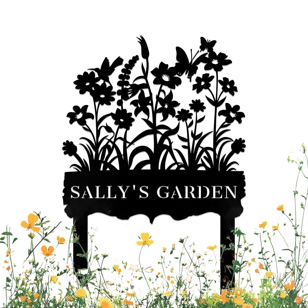 Custom Flower Garden Metal Sign Outdoor Art,Butterfly Personalized Gardener Name Signs Outside Marker,Floral Welcome Plaque Customized for Birthday Housewarming Gifts,Gardening Decor for Yard Lawn