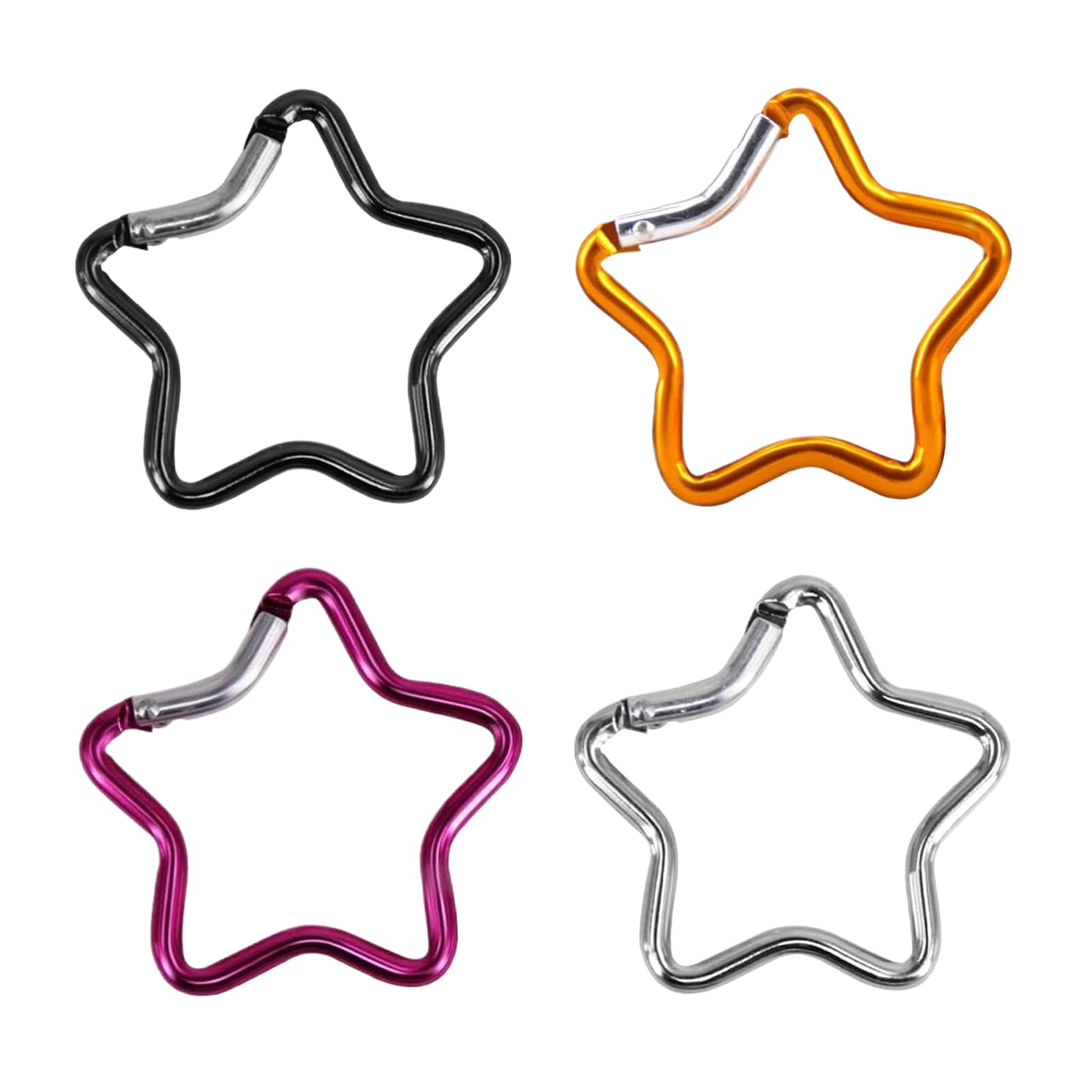 MAEXUS® Karabińczyk, 4 breloczki do kluczy, gwiazdka, karabińczyk, gwiazdka, karabinek nożycowy, 48,5 mm, aluminiowy plecak, sprzączki bezpieczeństwa, gwiazda Carabiner do aktywności na świeżym