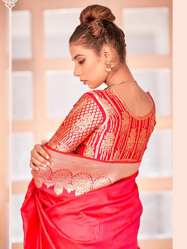 Satrani Women's Art Silk Banarasi Saree With Unstitched Blouse Piece(3003S423N_Dark Pink)