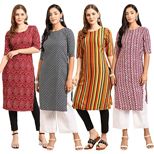 Image of Pinkmint Women's Crepe Digital Print Straight Kurta (Pack of 4)