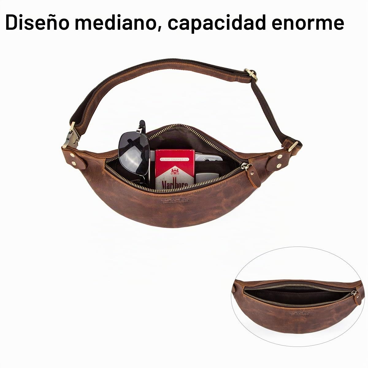 Contacts Bolso Bandolera de Piel auténtica para Hombre, Bolso Bandolera pequeño para Hombre de Cuero Bolsa de cinturón Senderismo Fuera del Pecho de Viaje Bolsa para teléfono