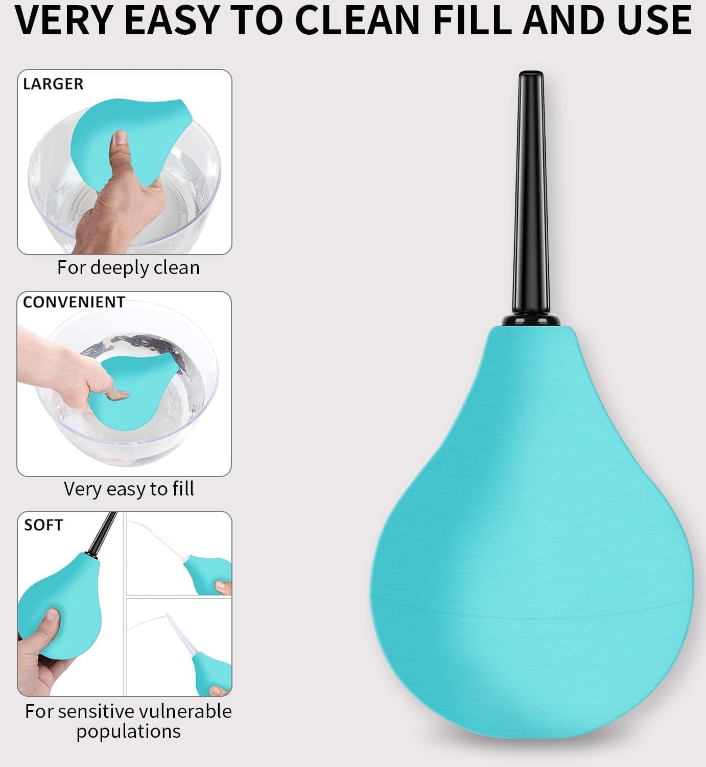Anal Douche for Men 224ML- Enema Bulb 8 oz Reusable Douche Enema Kit with 3 Replaceable Nozzle ，Analdouche Enema Bulb for Personal Hygiene(Green)
