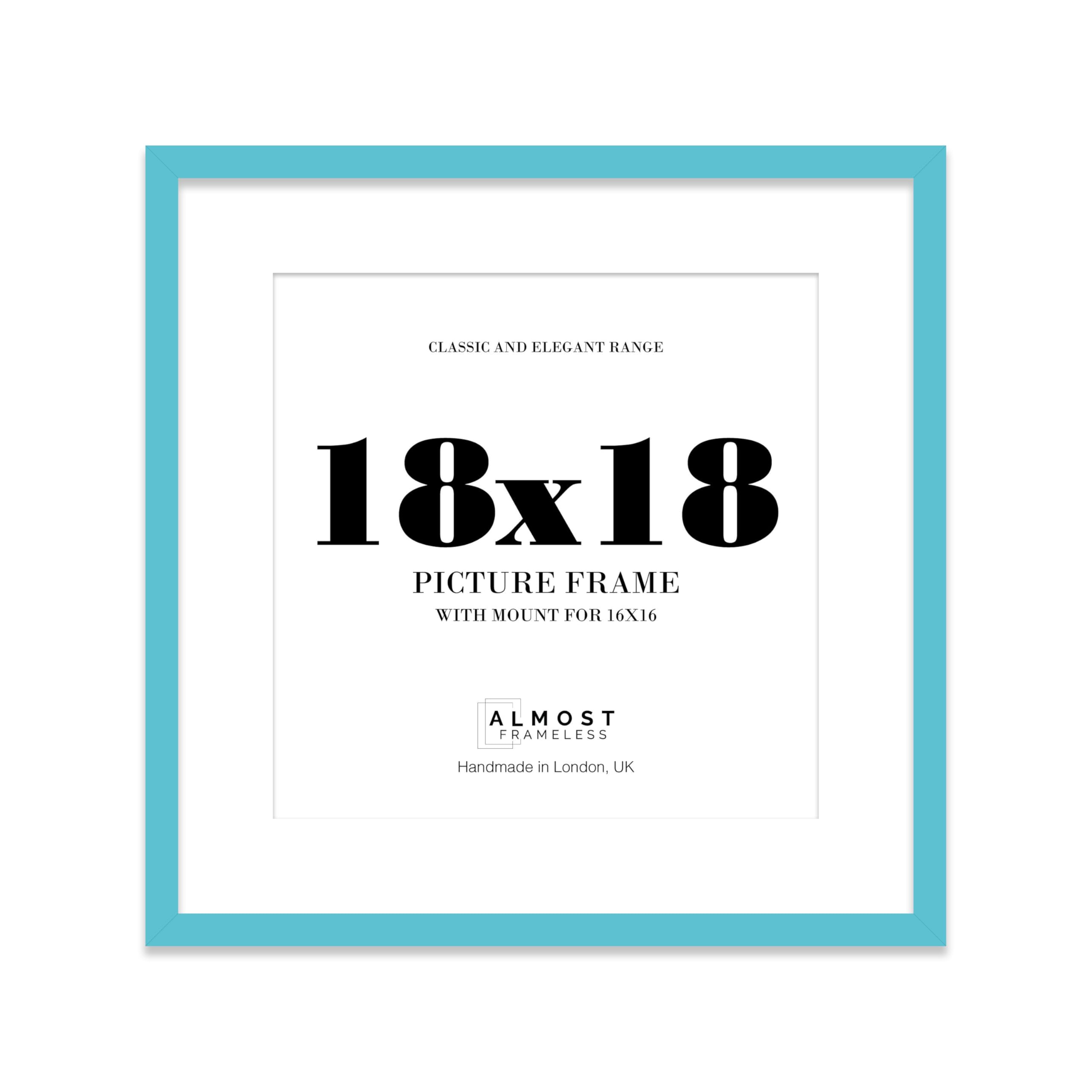 18x18 Turquoise Picture Frame with Mount for 16x16 Photos, Prints - Modern Square Wall Frame, 1 Pack