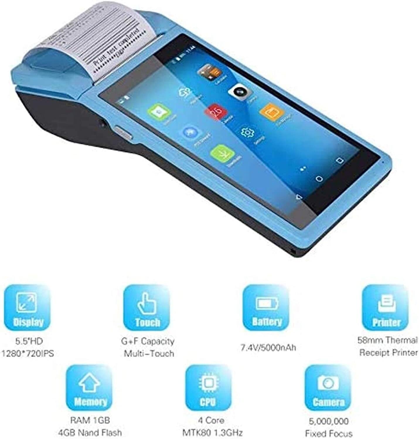 HSF Lettore di codici a barre Scanner di codici a barre portatile, stampante for ricevute terminale pos con schermo da 5,5 pollici