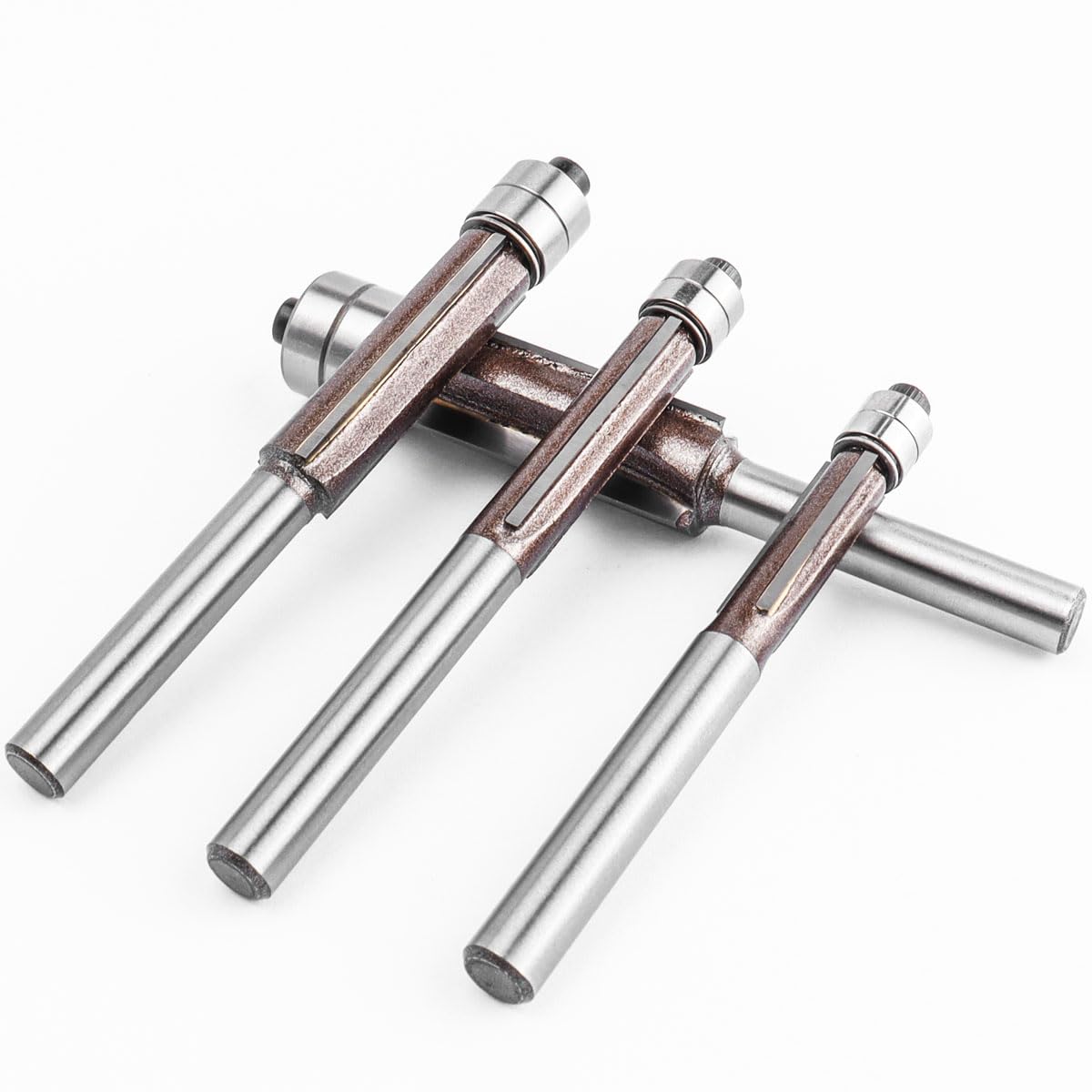 4Pcs Flush Trim Router Bit 1/4" Shank, Double Top Bearing Router Bits Flush Trim Set, Carbon Steel Flush Cut Router Bit for Woodworking, Sizes: 1/4", 5/16", 3/8", 1/2"