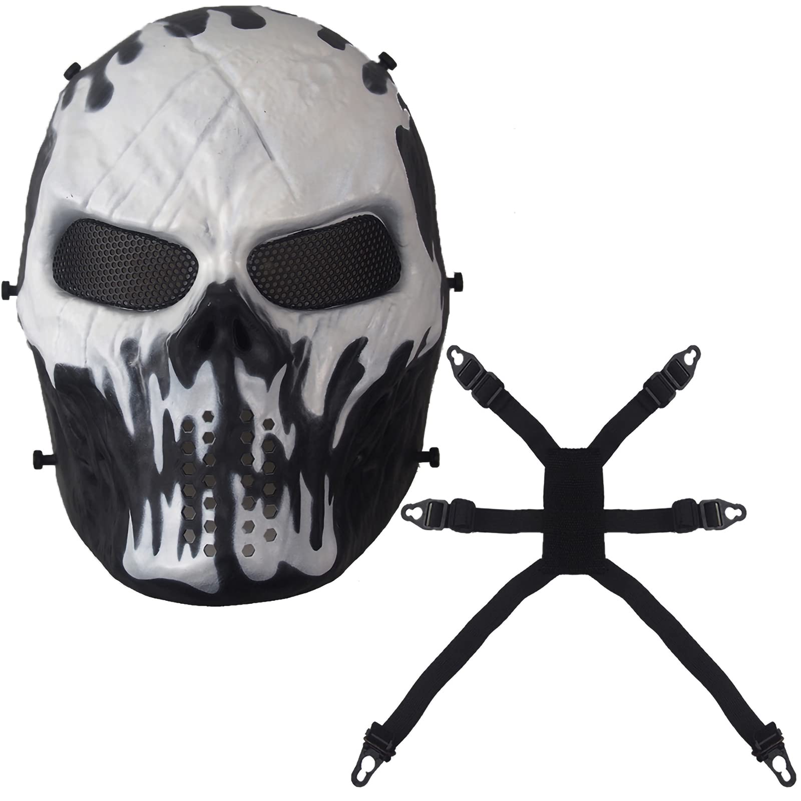 Sensong Airsoft Mask Full Face Masks Skull Mask with Metal Mesh Eyes