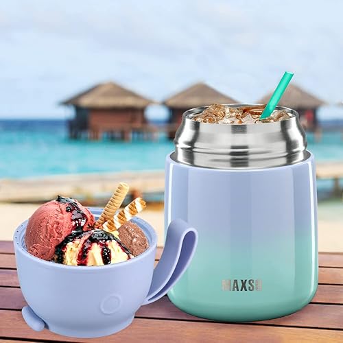 Miniatura 6 de MAXSO Termo de sopa para alimentos fríos y calientes para adultos y niños, contenedor de almuerzo de acero aislado al vacío de 17 onzas con cuchara,