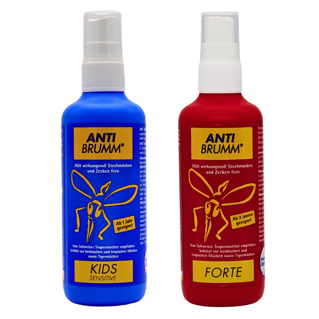 Bundle Anti Brumm Forte + Anti Brumm Kids Sensitive Pumpspray, je 150 ml I Schutz gegen Mücken und Zecken I Mückenspray I Erwachsene und Kinder I Reisen, Tropen I Spar-Set plus Pharma Perle giveaway