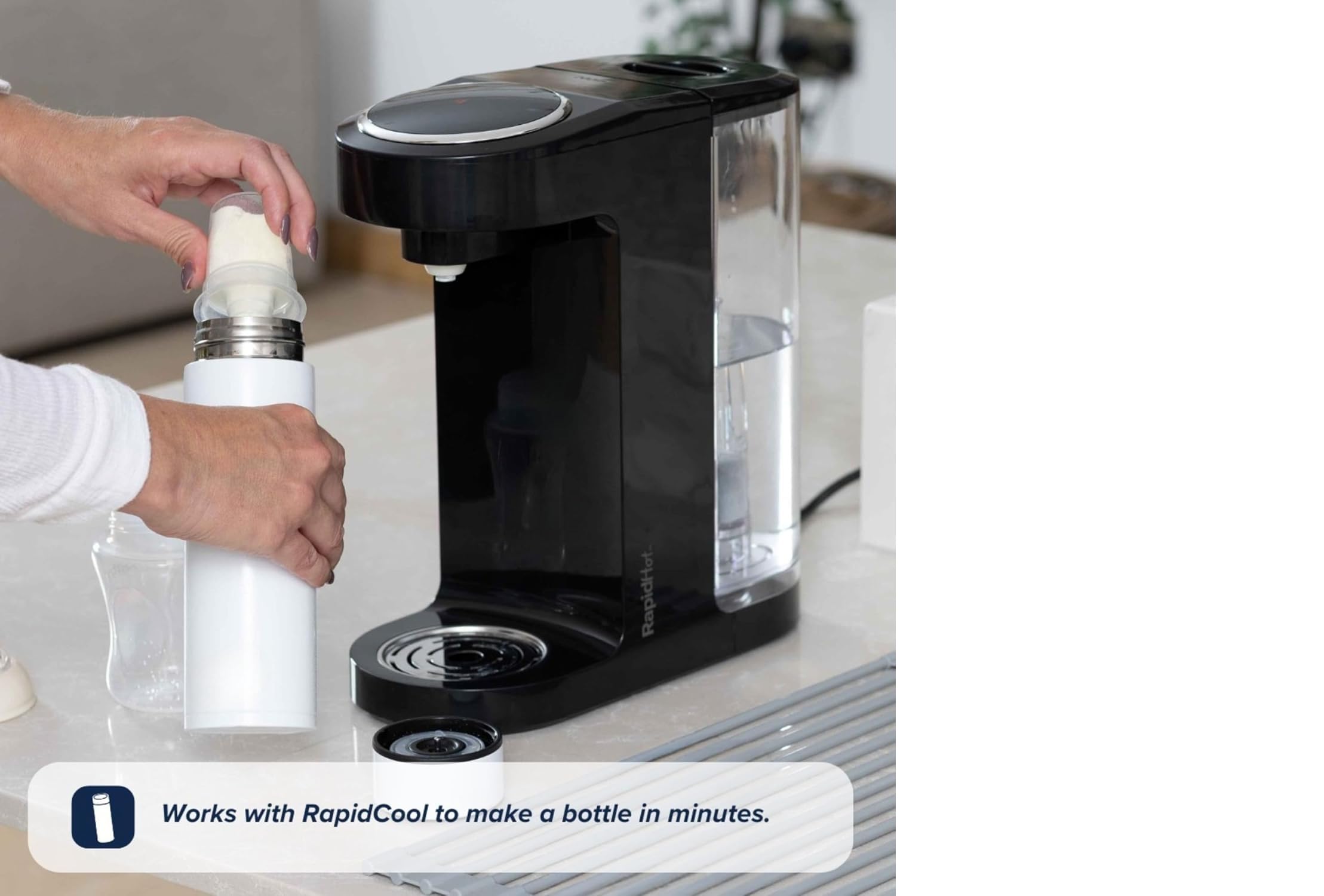Nuby RapidHot - Fabricante de biberones, hecho para RapidCool - Agua hirviendo instantáneamente | Volúmenes y temperatura preestablecidos | Sigue las directrices del NHS (negro)