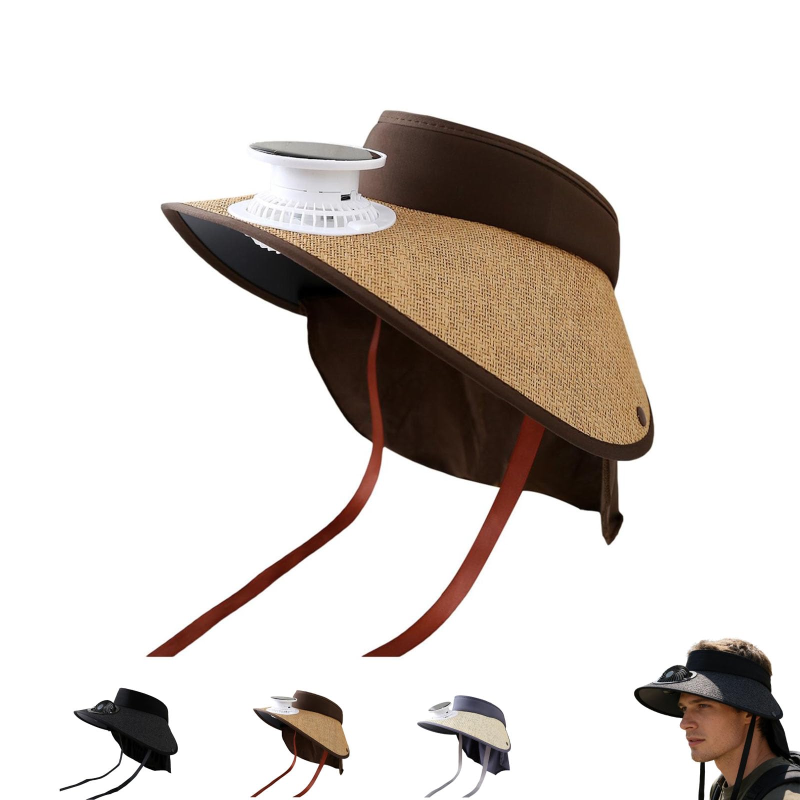 Wide Brim Rechargeable Fan Sun Hat, Breathable Straw Design for Outdoor Summer Use for Hiking, Fishing and Outdoor Activities (Beige)