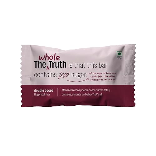 The Whole Truth - Protein Bars | Double Cocoa | Pack of 6 x 52g each | No Preservatives | No Artificial Sweeteners | No Gluten or Soy | All Natural Ingredients