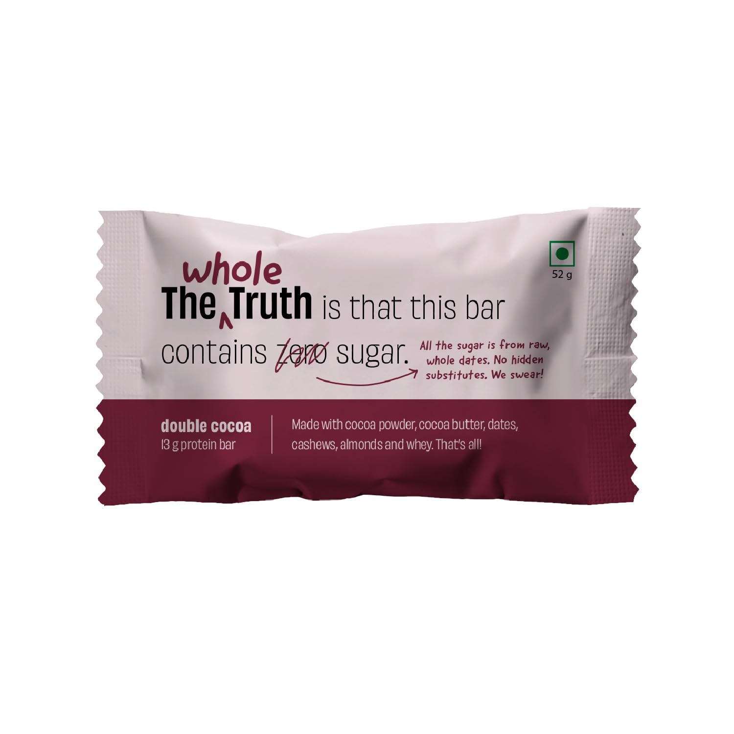 The Whole Truth - Protein Bars | Double Cocoa | Pack of 6 x 52g each | No Added Sugar | No Preservatives | No Artificial Sweeteners | No Gluten or Soy | All Natural Ingredients