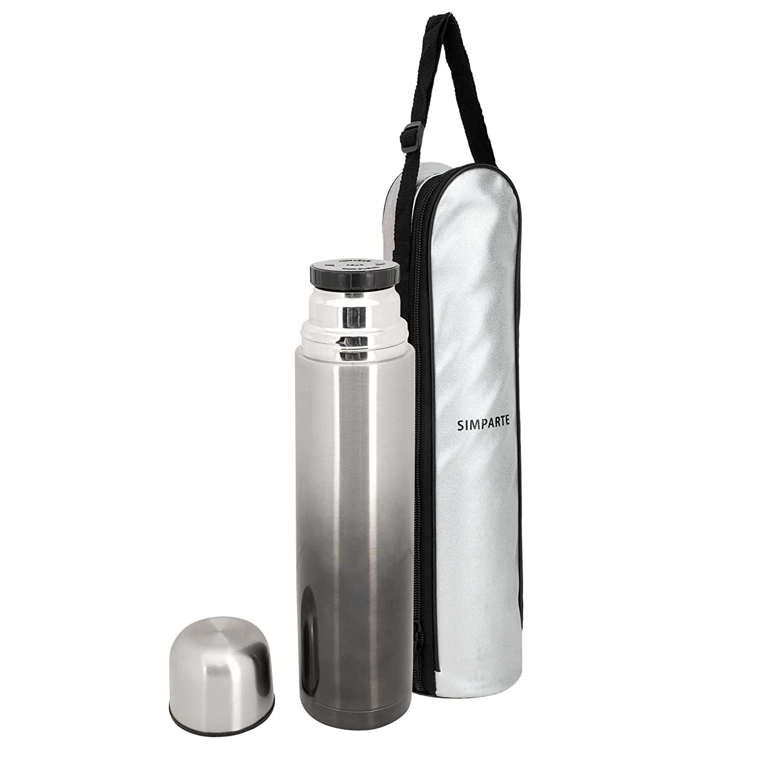 SIMPARTE Thermosteel Bottle with Twist Lid and Cover, Water Bottle, Hot Water Bottle Hot and Cold Steel Bottle, Trekking, Travelling Bottle (1Litre), Silver Black Finish (B09GW23KXN) Amazon Price History, Amazon Price Tracker