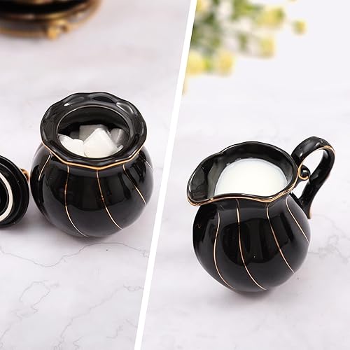 Miniatura 3 de DUJUST Black Cream & Sugar Set, diseño británico de lujo en bordes dorados, 1 azucarero con tapa (12 onzas), 1 crema (8 onzas), juego de crema de