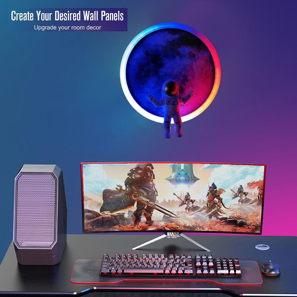 AoLa LED Mond Wandleuchte RGB Dimmbar mit Fernbedienung und App Steuerung Moonshinelampe lnnen Astronaut Wandlampe Rund Zimmer Dekorationlampe Nachtlicht Musik Synchronisation Stimmungsvolle,40CM