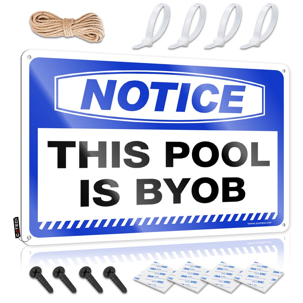 Fzfn Colour Metal Wall Decoration Sleek Decor Nice Notice This Pool Is Byob - Vintage Wall Decor For Shed(30X40cm)
