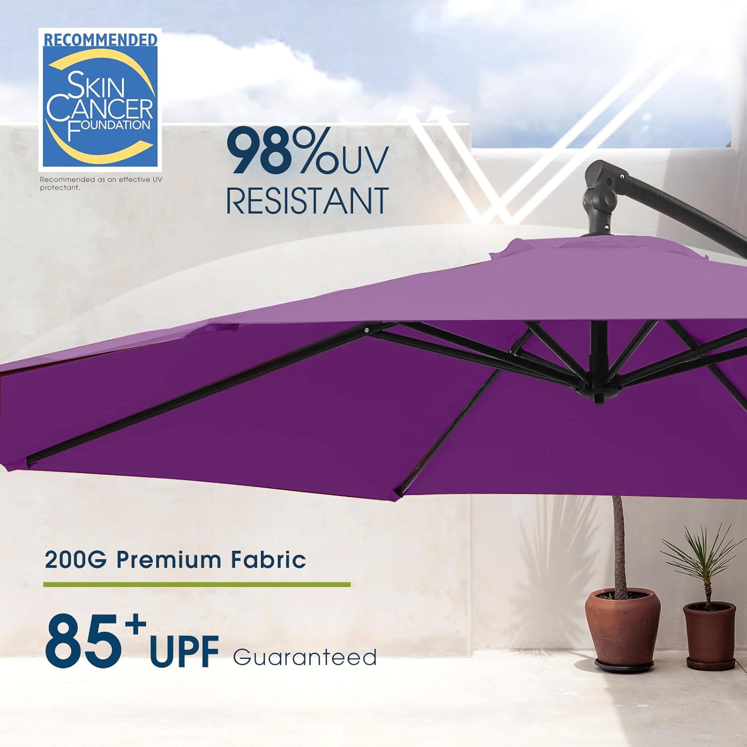 Sekey Sonnenschirm Ø300cm Groß Garten Terrasse Ampelschirm mit Eisen Mast, 200g PU-Beschichtung, 500h Farbechtheit, Schweres Gestänge für Café Balkon