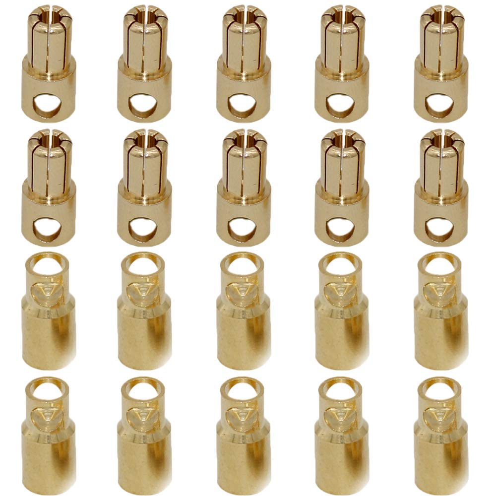 10 Pairs Gold-Plated 8.0mm 8mm Male Female Banana Plugs Bullet Connector for RC Battery ESC Motor (8.0mm Bullet Connector)