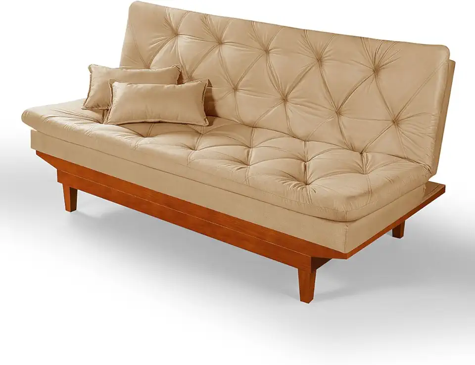 Sofa Cama Caribe 3 Lugares Reclinavel Base Em Madeira Tecido Suede Cor:Bege
