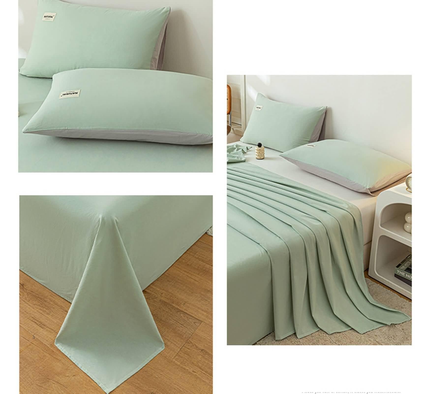 Lenzuolo Sopra, Lenzuola da Letto Una Piazza e Mezza e 2 Federe Cotone Tinta Unita Estivo Lenzuola Sopra Traspirante, Morbido, Lavabile in Lavatrice, 200x230 CM, Verde Chiaro