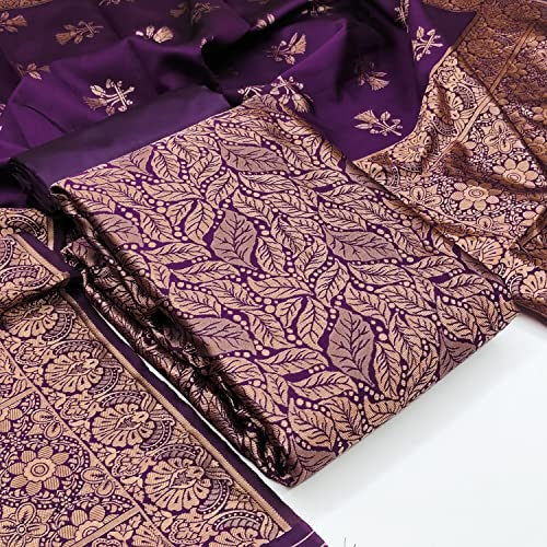 Image of Women Banarsi Silk Unstiched Suit Piece Dress Material for Women Unstiched Suit Salwar with Dupatta (suit -2M.Salwar-2M and dupatta-2.25M) (Wine)