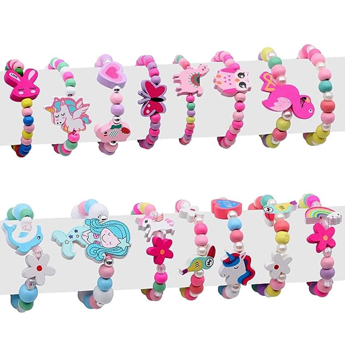 JOCXZIJOCXZI Friendship Bracelets for Girls - 15pcs Girls Kids Bracelets for Party Adjustable Wood Bracelet Unicorn Butterfly Mermaid Bracelets for Gadgets Birthday Kids