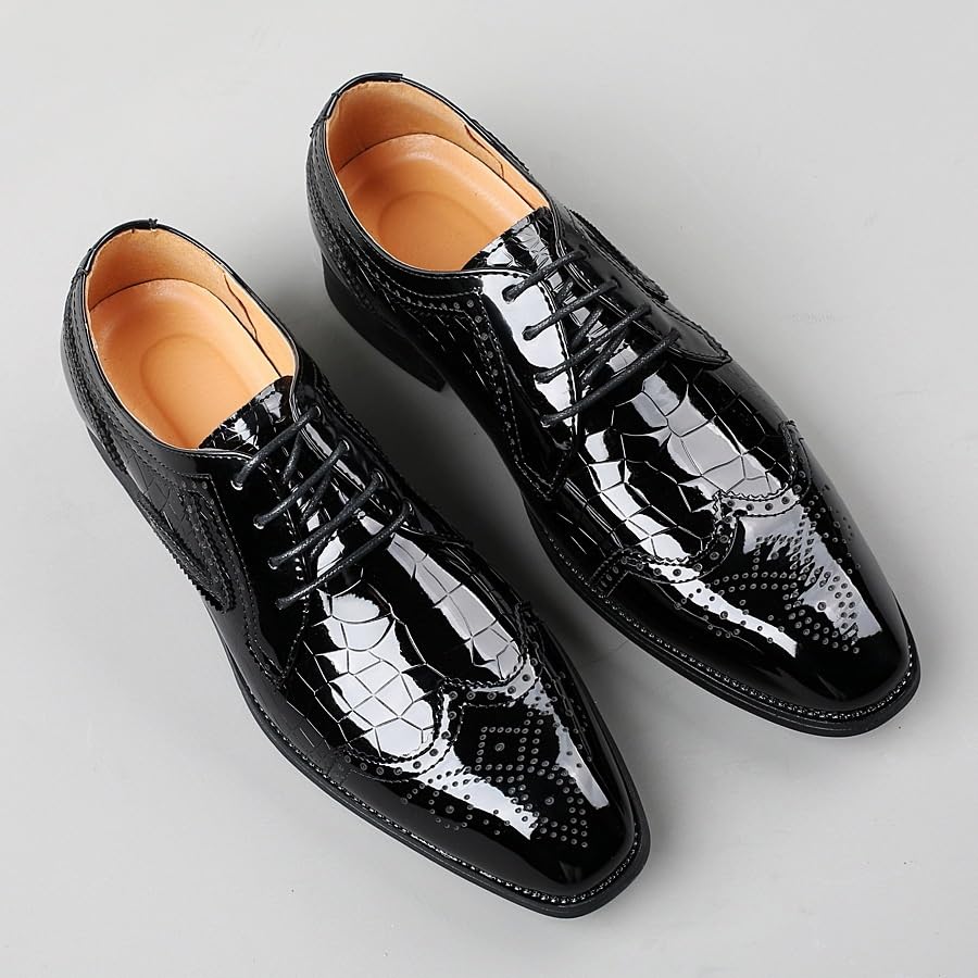 Men's Classic Oxfords Shoes Casual Formal Dress Lace-up Patent Leather Wedding Business Tuxedo Brogue Shoes4
