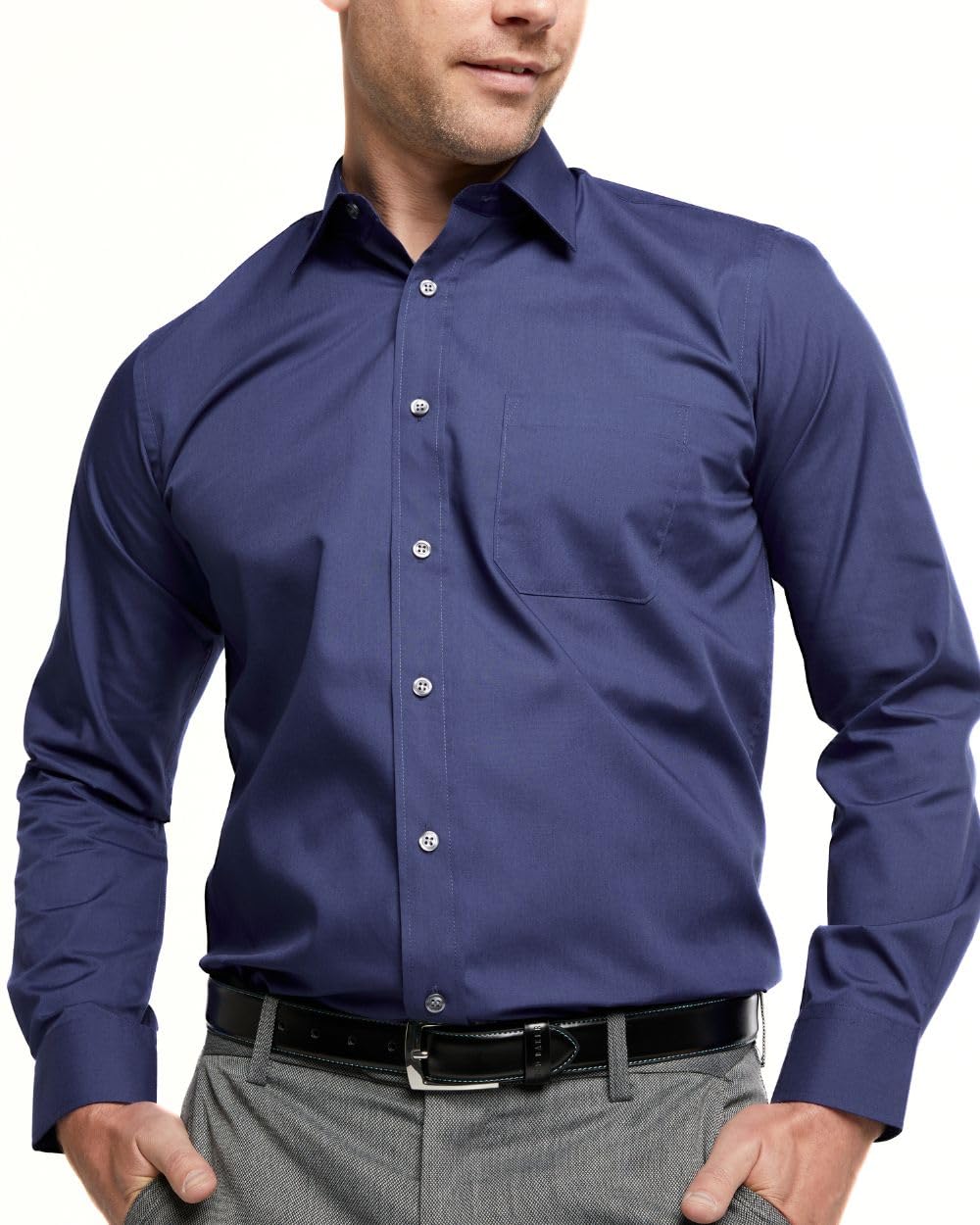 Double Two - Men's Formal Shirt - Navy - Cotton/Silk - 22 in