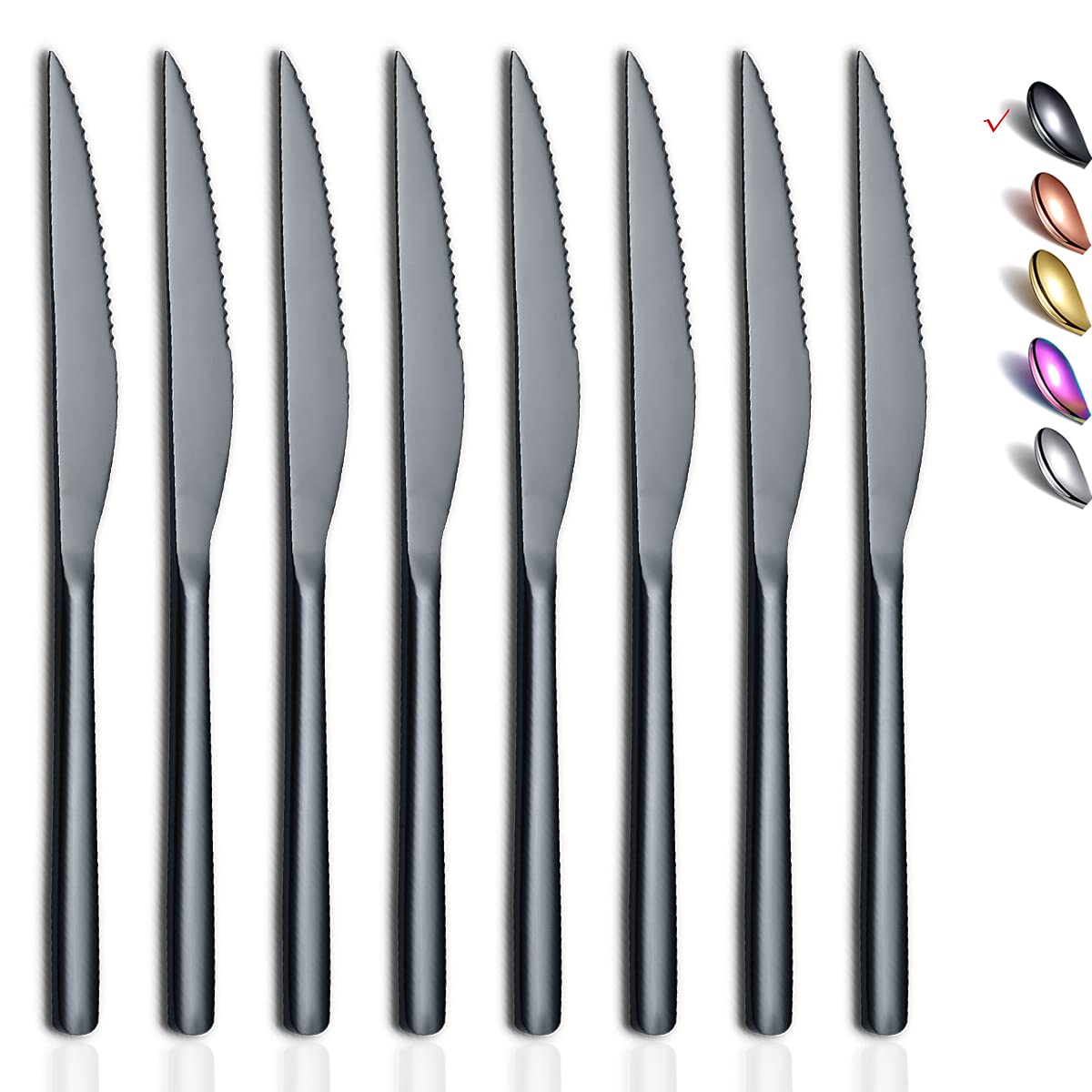 Black Steak Knives, 8 Piece Premium Stainless Steel Steak Knife Set