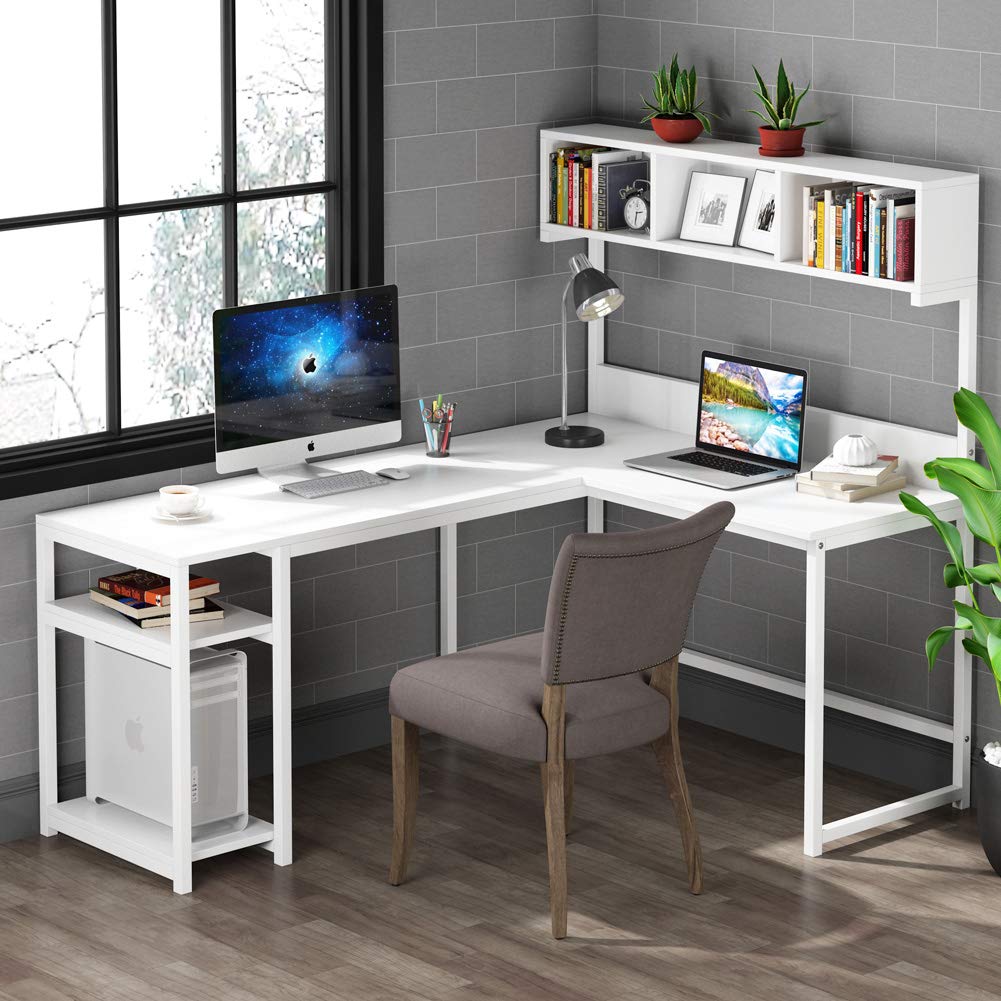 Tribesigns LShaped Desk with Hutch, 68 inches Corner Computer Desk