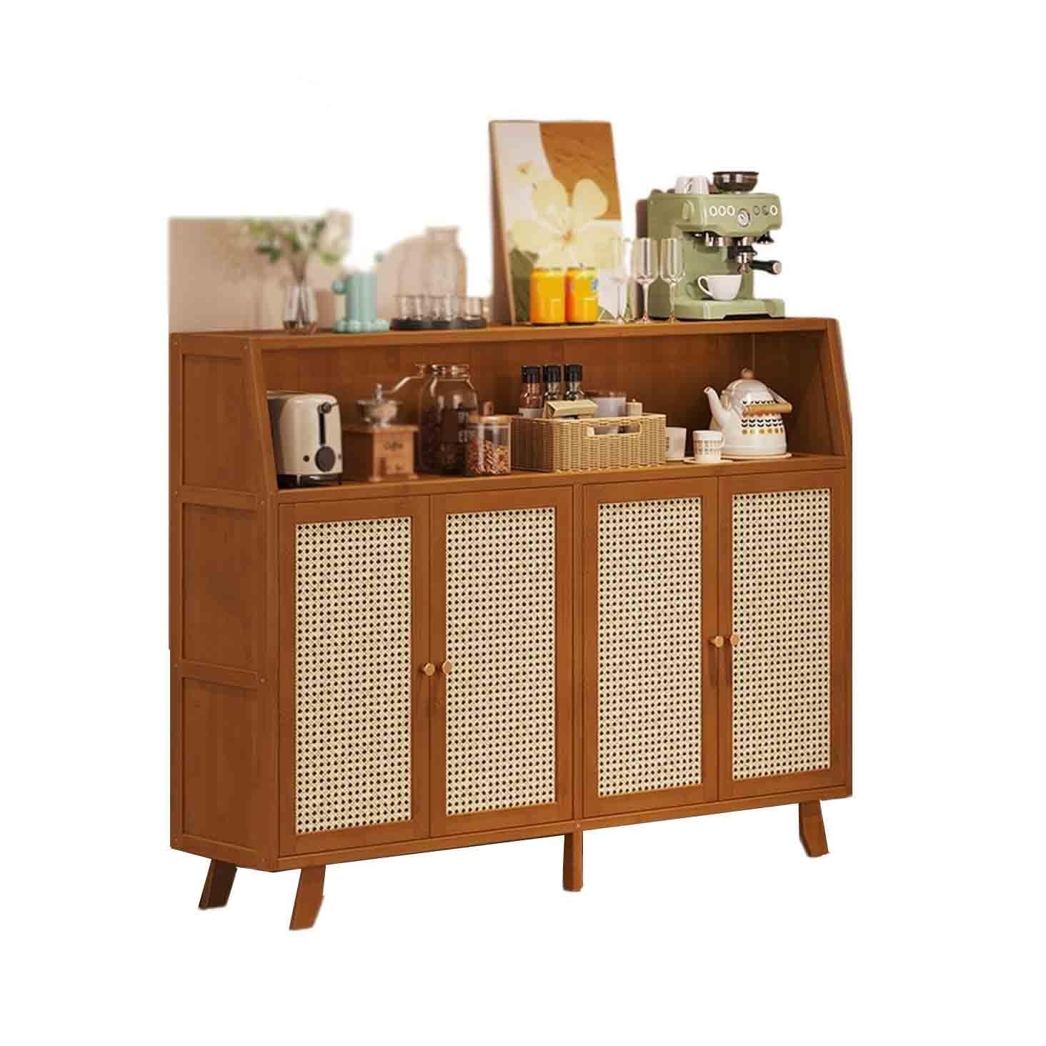 Mueble aparador Aparador de Cocina Estilo Retro for salón, con opción pie o Montaje en Pared, diseño ratán Cuatro Puertas Mesa de Centro Consola