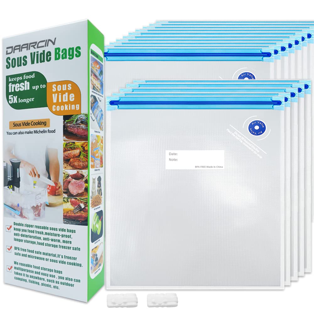 Photo 1 of 15pcs 10.2x11in/26x28cm Sous Vide Bags BPA Free Reusable Vacuum Sealer Bags Keep Food Flesh with and 2 Sealing Clips