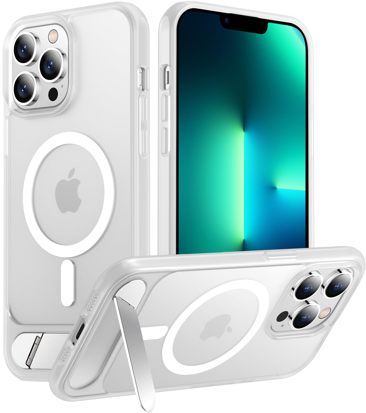 Temdan Magnetic Compatible with iPhone 13 Pro Max Case, [Built-in Invisible Kickstand][Compatible with MagSafe][Military Grade Shockproof] Slim Translucent Matte Phone Case for iPhone 13 Pro Max 6.7"