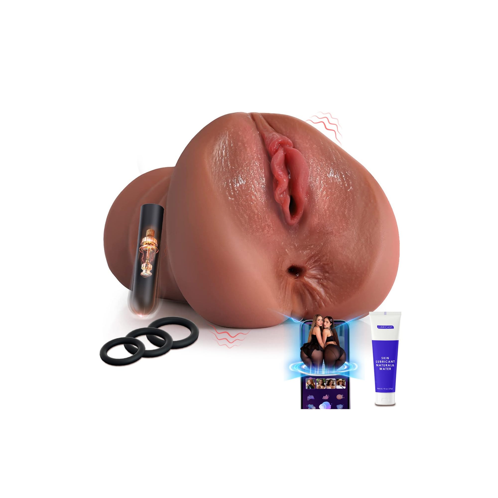 Cacuola Masturbateurs Réalistes 3 en 1 pour Hommes – Kit Masturbateur avec Mini Vibromasseur Interactif IA, Silicone Souple, Sex Toys pour Hommes et Couples