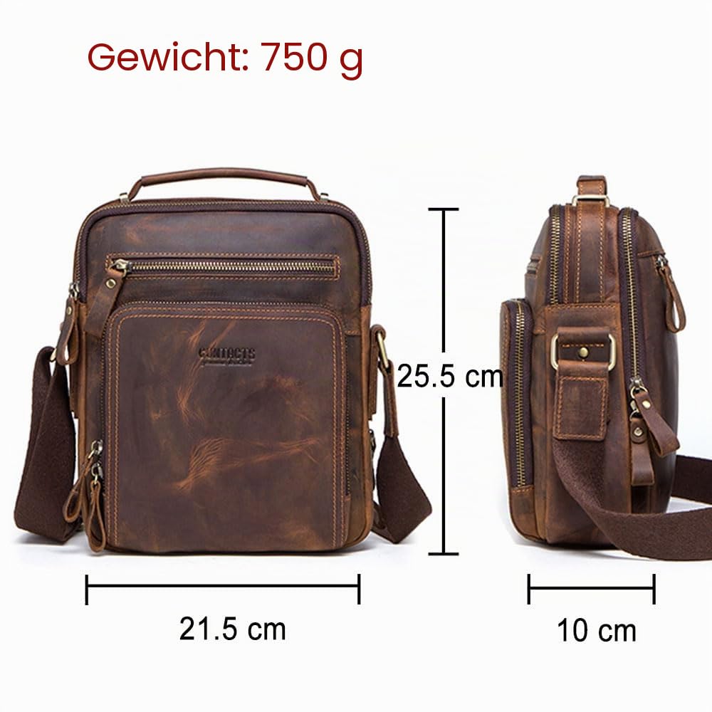 CONTACTS Men Small Leather Messenger Bag, Genuine Leather Crossbody Bag Shoulder iPad Bag Travel Handbag