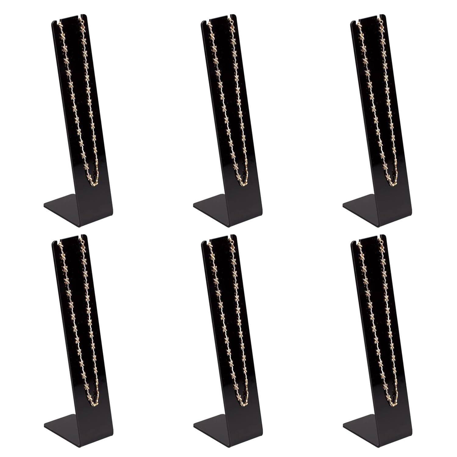 alplas Pack of 6 Black Acrylic Narrow Necklace Display Stands Pendant Chain Jewellery Holder Organiser - Table Top Home Dresser Table Retail Boutique Stores Showcase Craft Fair Stalls Layout