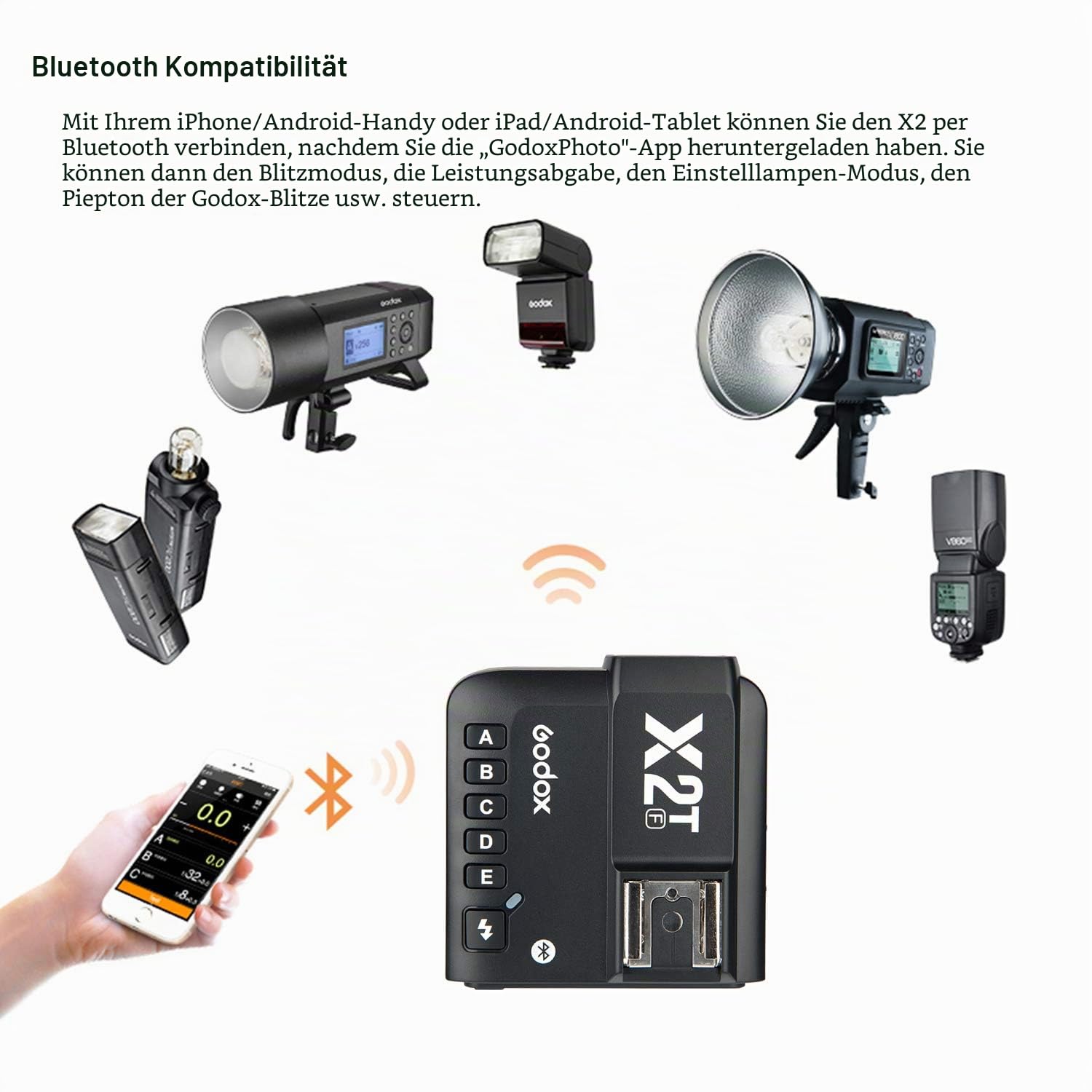 Godox X2T-F TTL Wireless Trigger Flash 2.4G 1 / 8000s HSS TTL Manueller Funktionsauslöser für FUJIFILM-Kameras mit sauberem Stoff