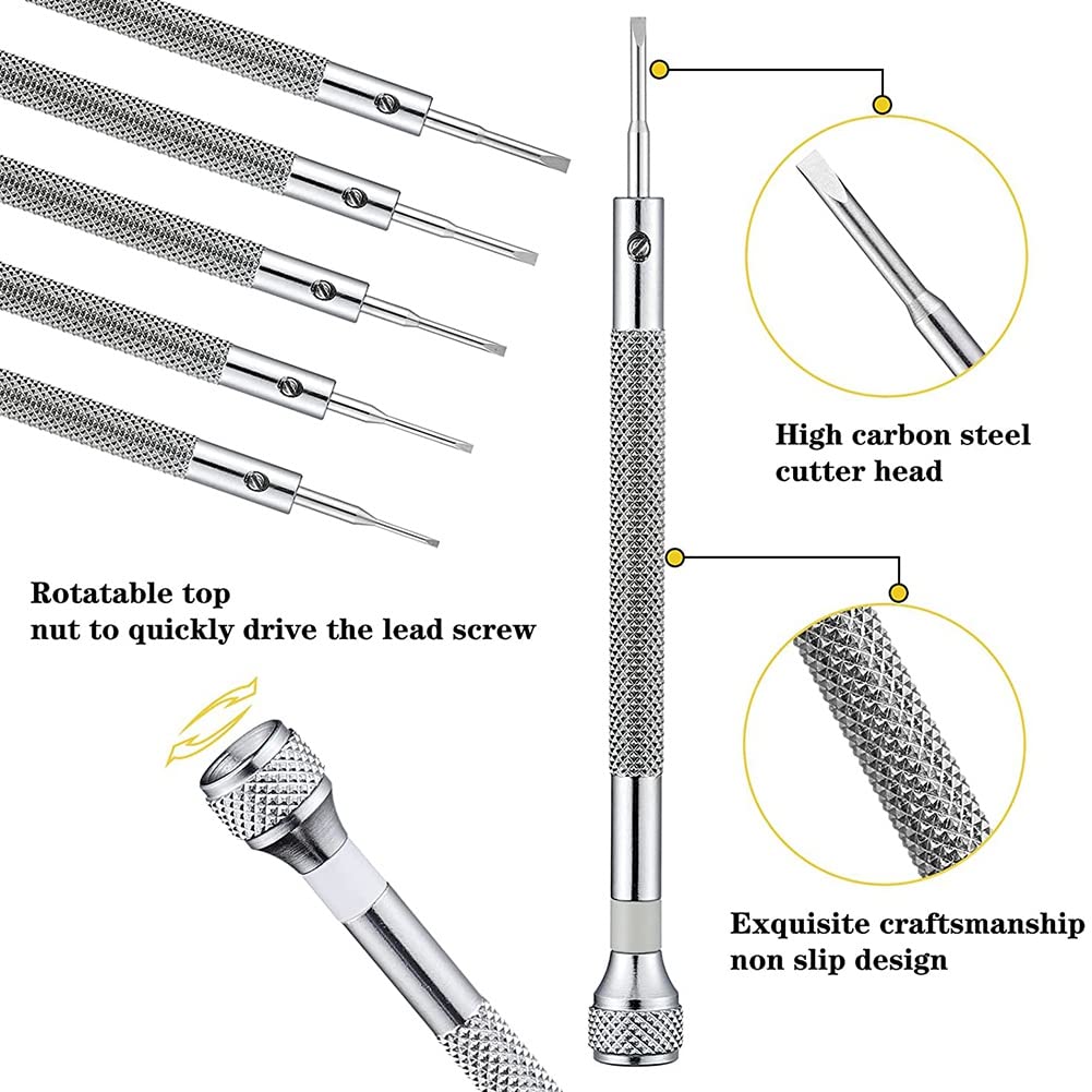 Destornillador para Relojes, Serie 8, Destornillador de precisión de 0,6 a 1,6 mm con 8 Hojas de Repuesto adicionales para reparación de Relojes(