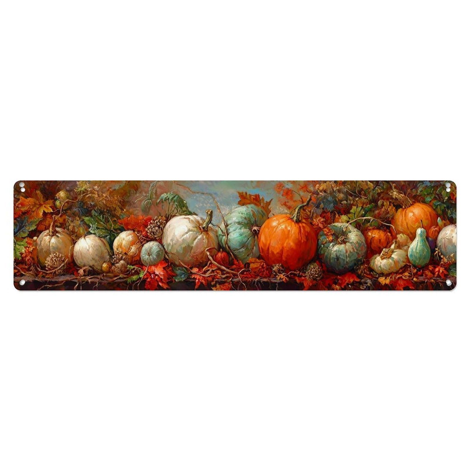 Autumn Harvest Pumpkin Leaves Gourds Metal Tin Sign Plaque