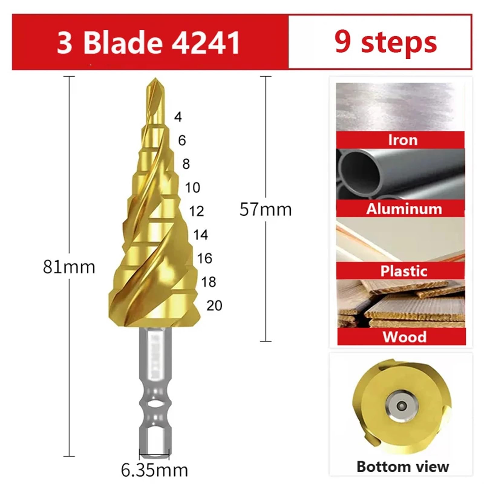 Pagoda Drill Cobalto Grado Industriale TiAlN Acciaio Inox Alesatura Trapano ...(9 steps 4-20mm)