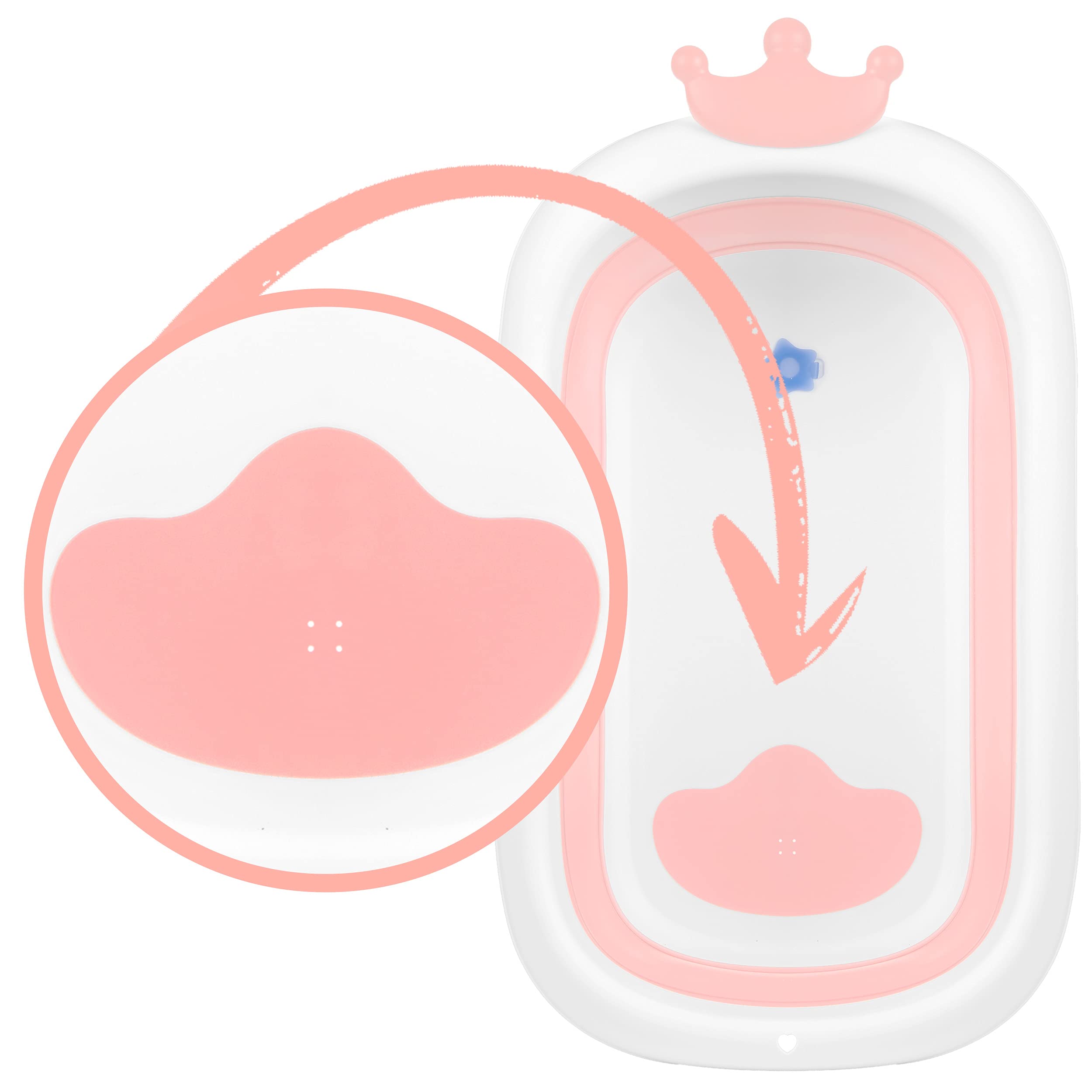 Ricokids Bañera Bebé Plegable Ligera Con Patas Antideslizantes Almohadilla De Baño Termómetro Integrado 0-6 Años 0-45 kg Blanco Rosa