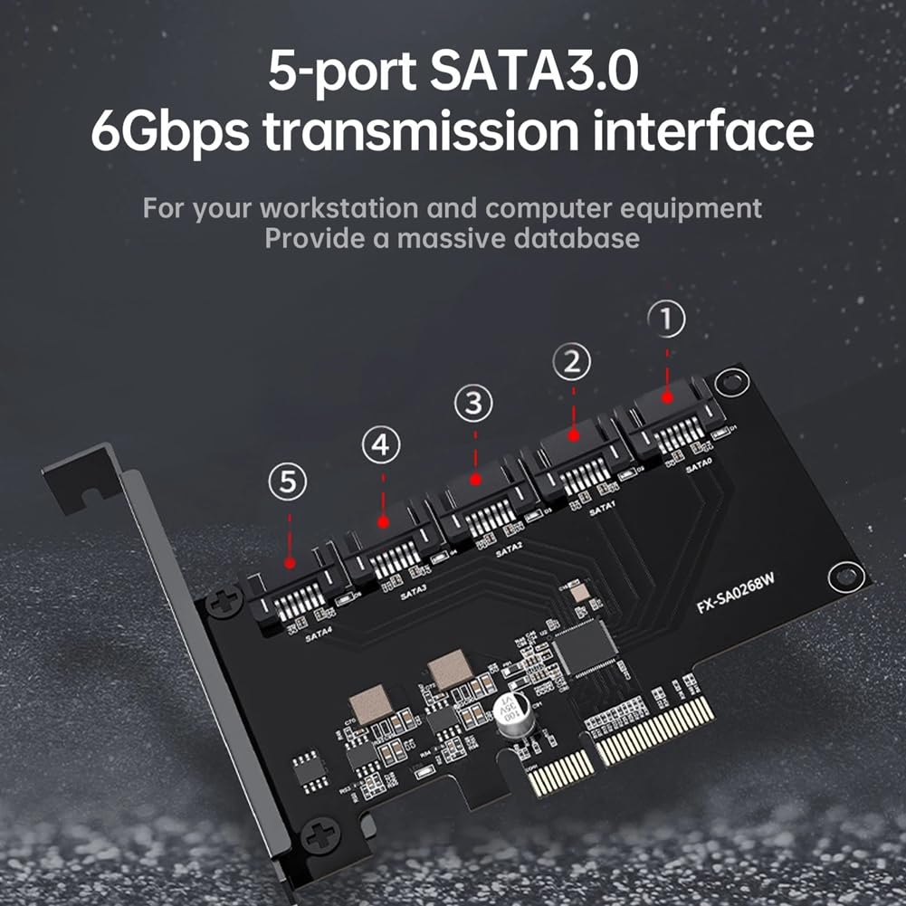 SHABD Adaptador PCIe A SSD SATA 3 III 3.0 de 5 Puertos y 6 Gbps. Tarjeta Controladora PCI-e PCI Express X1. Soporte para Tarjeta de Expansión X4 X8 X16