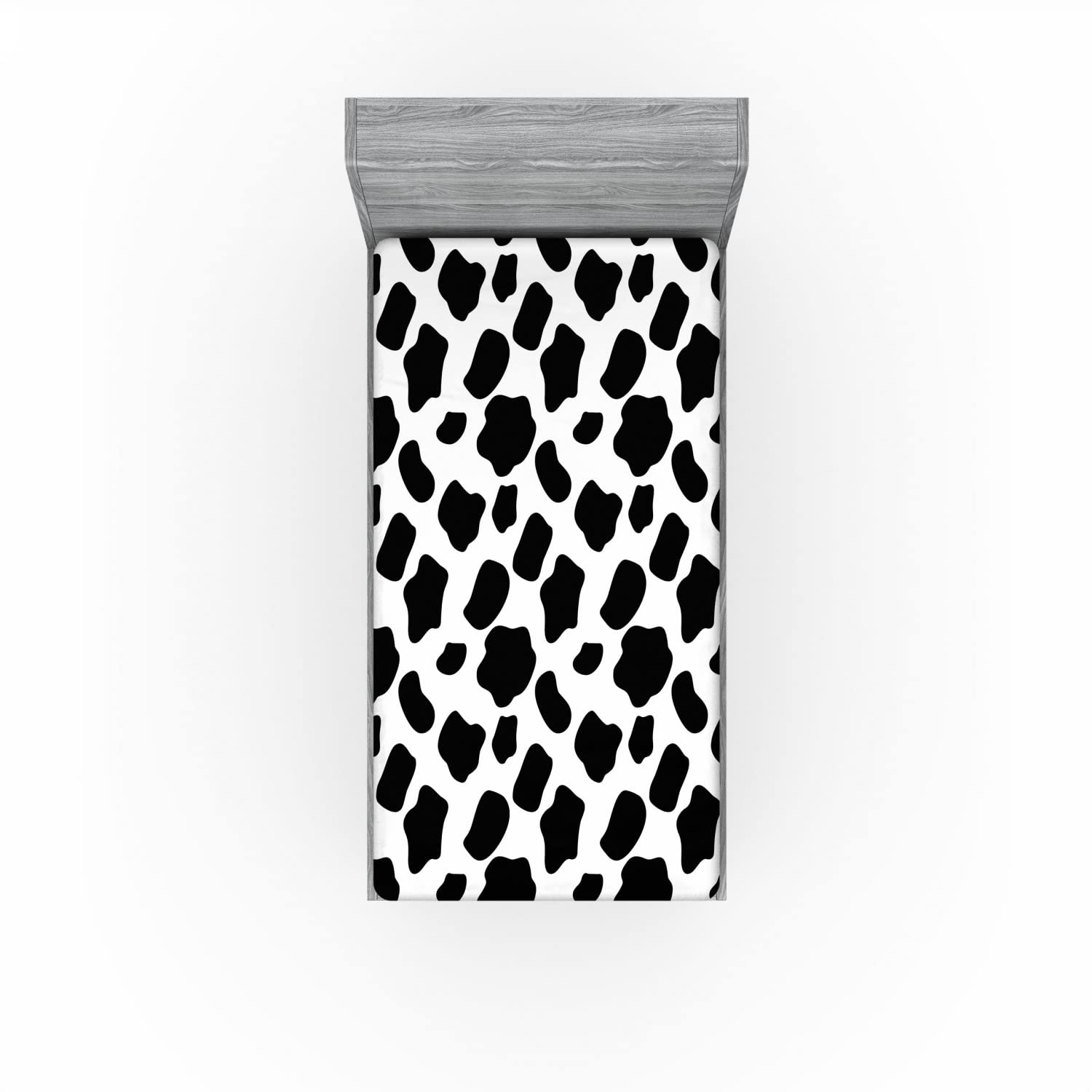 Ambesonne Cow Print 2 Pack Fitted Sheet, Cow Skin with Spots, Bed Cover All-Round Elastic Deep Pockets 2 Pieces, Package Contains 2 Twin XL Size Fitted Sheets, Charcoal White