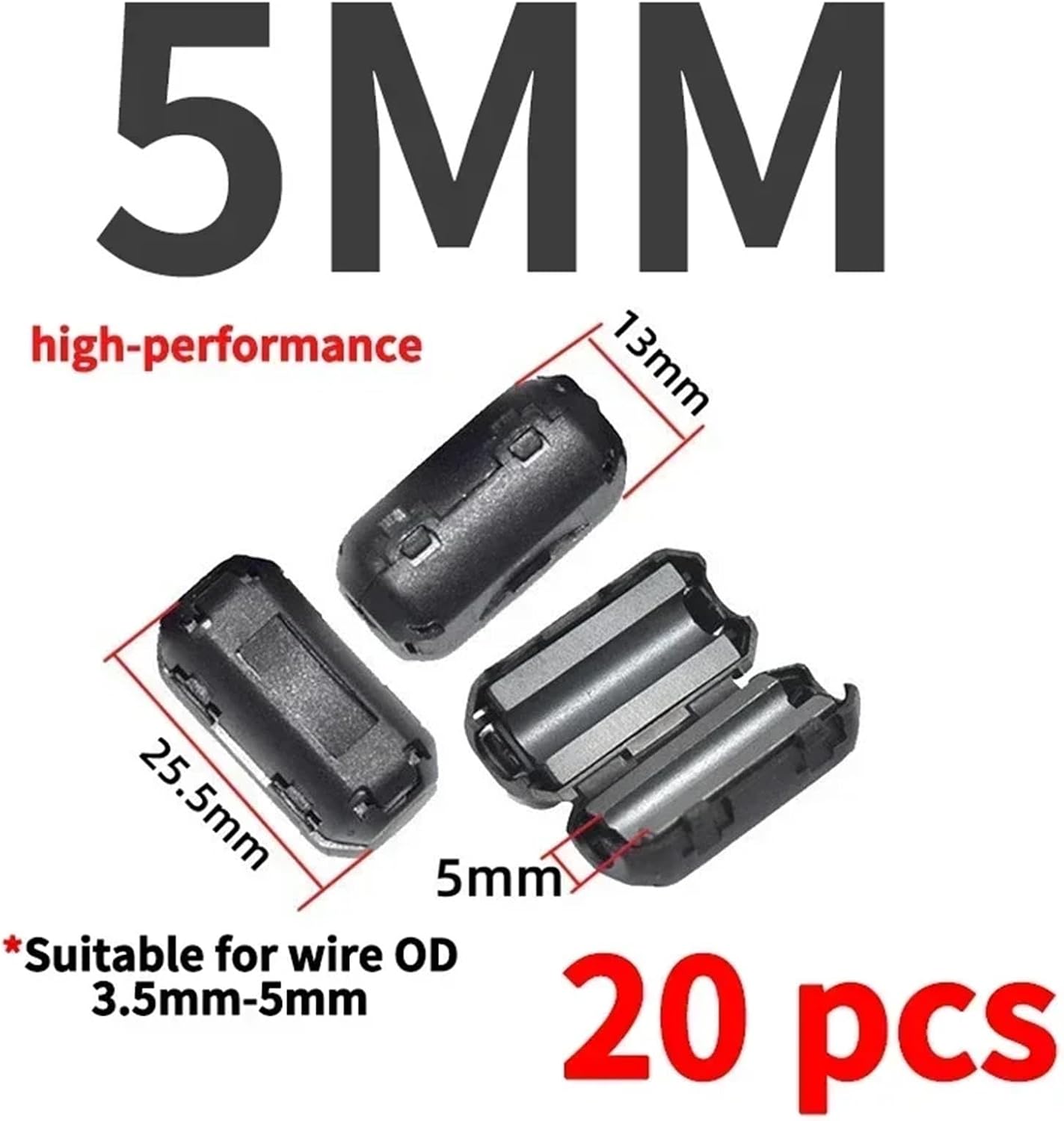 20PCS Ferrite Filter Cord Ring Choke Bead Noise Suppressor Filter Ring Cable Clip Power Cord USB Cable Antenna Audio (Color : 5MM-ui1000)