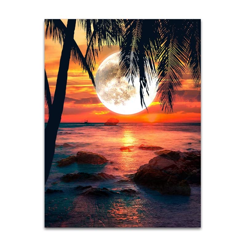 Amazon.co.jp: 海の景色の風景夕日のキャンバス絵画現代の自然の風景